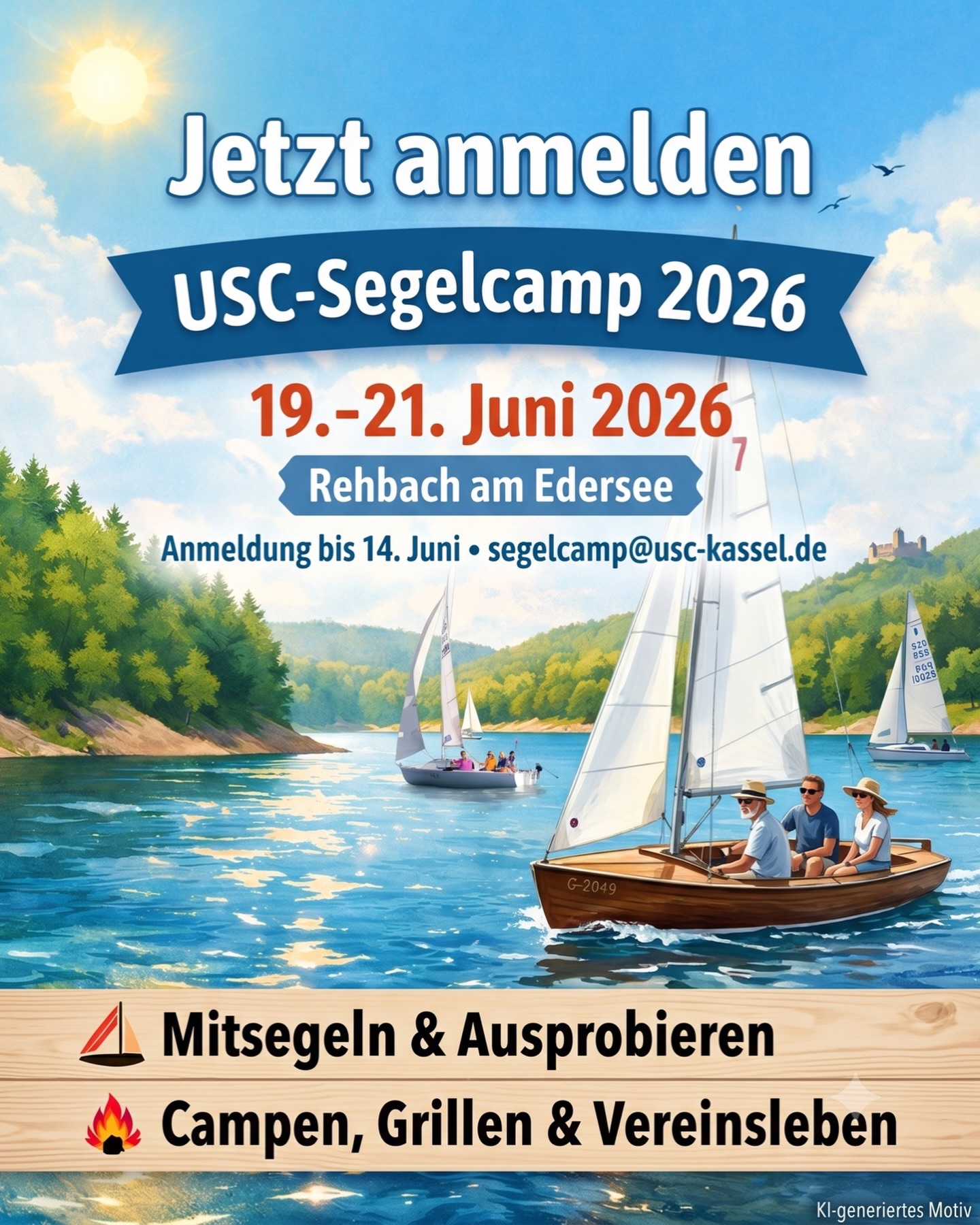 Instagram, 11. Juni 2026: Jetzt anmelden: USC-Segelcamp 2026 am Edersee Vom 19. bis 21. Juni treffen wir uns in Rehbach am Edersee zu ei…
