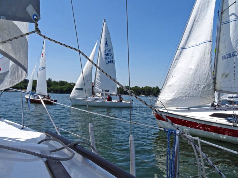 Lauern vor der Startlinie. Das Feld der USC-Spaßregatta 2019 war mit Vereinsbooten und Gästen gut besetzt